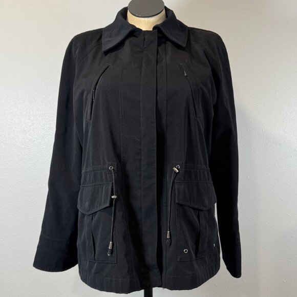ESPRIT Womens Size XL Black Zip Front Utility Jacket Drawstring Waist Pockets - Picture 1 of 15